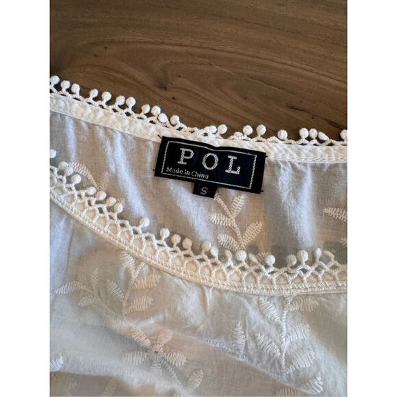 POL White Eyelet Lace Tank Top Small Cropped Boho Floral Scalloped Hem NWOT - Picture 6 of 6